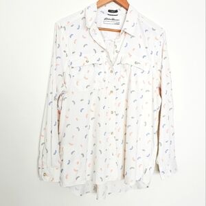 Eddie Bauer Back Vent Fruit Novelty Print Button Down Outdoor Women Shirt Size L